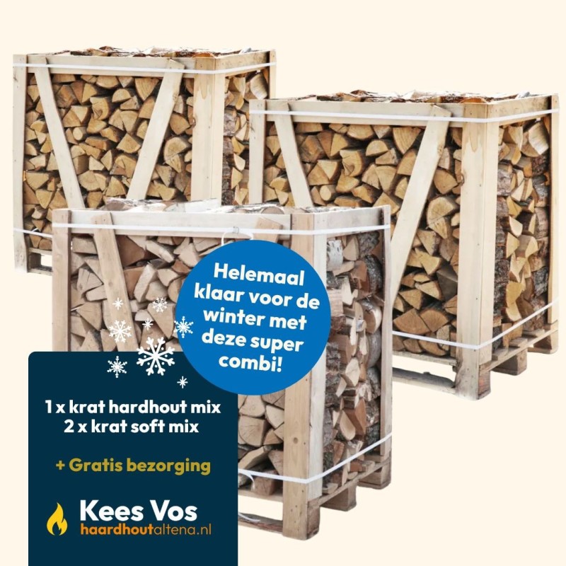 Super combi: 1x Krat hardhout mix + 2x krat soft mix strak gestapeld Kopen | Haardhout Oosterhout