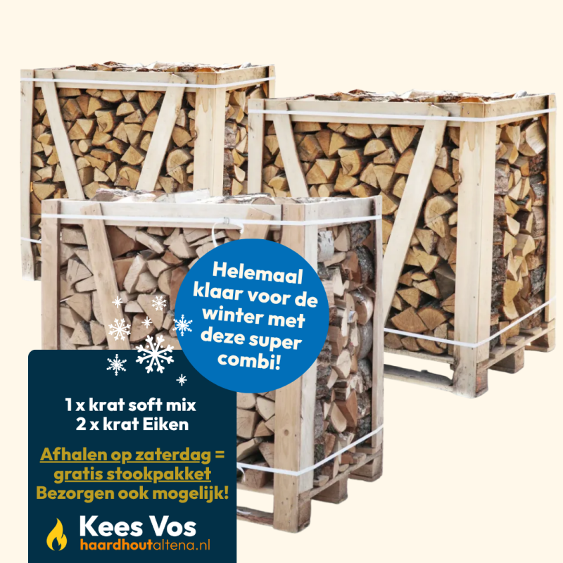 Super combi: 1x Krat soft mix + 2x krat Eiken strak gestapeld Kopen | Haardhout Oosterhout