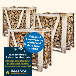 Super combi: 1x Krat soft mix + 2x krat hardhout mix strak gestapeld Kopen | Haardhout Oosterhout